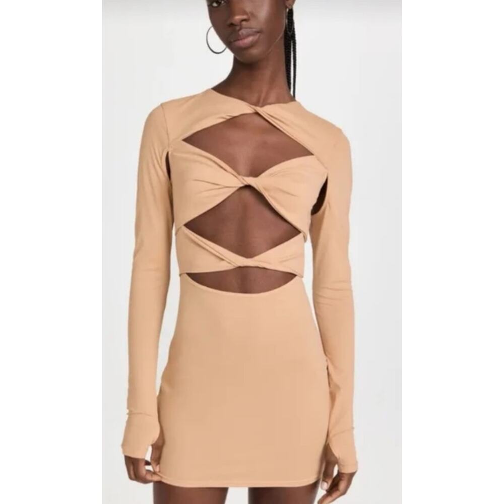 Revolve Lioness Mendez Bodycon Honey Nude Cutout Mini Dress M NWT